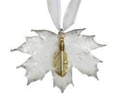 Silver Maple Leaf & Feather Ornament Urn