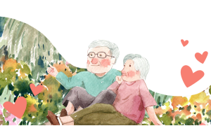 Illustration of a couple enjoying the natural scenery 