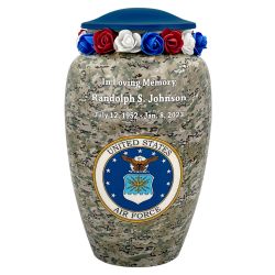 US Air Force Camouflage Cremation Urn - Tribute Wreath™ Option - Pro Sand Carved Engraving