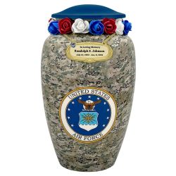 US Air Force Camouflage Cremation Urn - Tribute Wreath™ Option - Pro Sand Carved Engraving