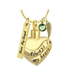 Ribbon Gold Always In My Heart Cremation Jewelry Urn - Love Charms Option