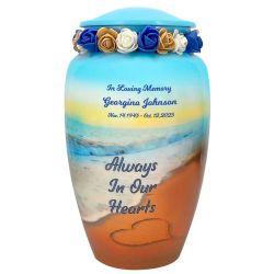 Always In Our Hearts Beach Adult Urn - Tribute Wreath™ - Pro Sand Carved Engraving