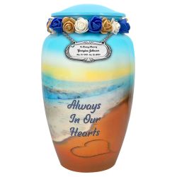 Always In Our Hearts Beach Medium or Adult Urn - Tribute Wreath™ Option - Pro Sand Carved Engraving