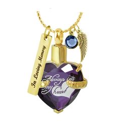 Always Purple Crystal Gold Ash Jewelry Urn - Love Charms Option