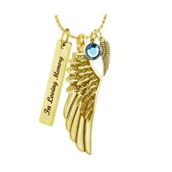Angel Wings Gold Ash Urn - Love Charms Option