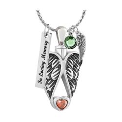 Angel Wings Ruby Heart Stainless Pendant Urn - Love Charms Option