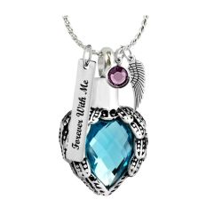 Aqua Crystal Winged Heart Ash Urn - Love Charm Option
