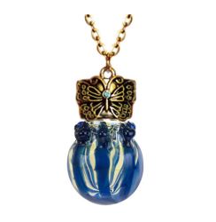 Golden Butterfly Blue Glass Ash Jewelry Urn