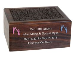 New Born Baby Twins Wood Floral Urn