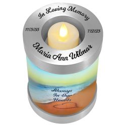 Always In Our Hearts Beach Candle Cremation Urn - Engraving Available - LED Candle Included