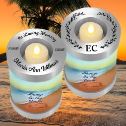 Always In Our Hearts Beach Candle Cremation Urn - Engraving Available - LED Candle Included