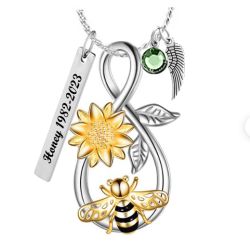 Bee Sunflower Infinity Cremation Jewelry Urn - Love Charms® Option