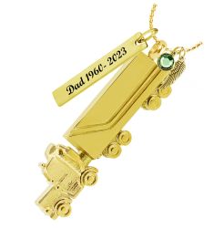 18 Wheeler Semi Truck Gold Pendant Urn - Love Charms® Option 