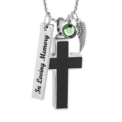 Black Stainless Cross Cremation Jewelry Urn - Love Charms Option
