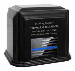 Thin Blue Line Police Monarch Black Granite Adult Cremation Urn