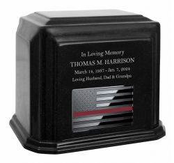 Thin Red Line Firefighter Monarch Black Granite Adult Cremation Urn