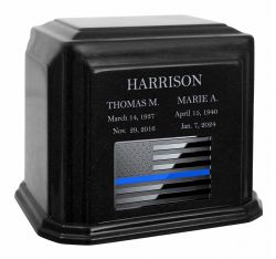 Thin Blue Line Police Monarch Companion Black Granite ~ For Two Cremation Urn