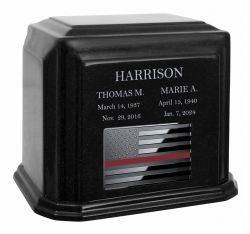 Thin Red Line Firefighter Monarch Companion Black Granite Urn ~ For Two Cremation Urn