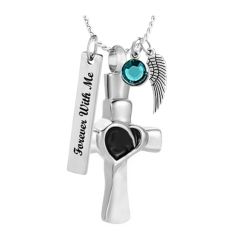 Mourning Heart Cross Cremation Jewelry Urn - Love Charms Option
