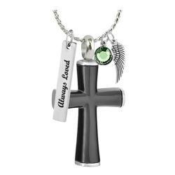 Black Onyx Cross Necklace Urn - Love Charms Option