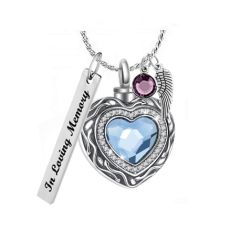 Blue Crystal Heart Cremation Jewelry Urn - Love Charms™ Option