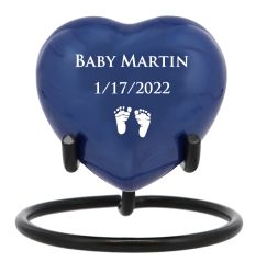 Blue Premature Baby Engraved Heart Urn - Stand Option