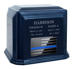 Thin Blue Line Police Monarch Companion Blue Granite Urn ~ For Two Cremation Urn