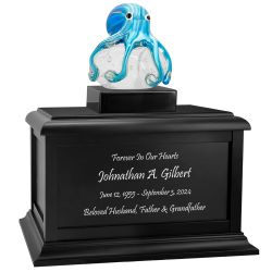 Blue Octopus Crystal Art Cremation Adult Urn - Keep The Memory® Wood Urn Set