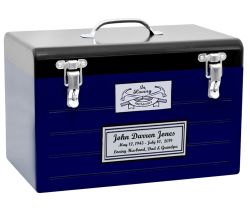 Toolbox Blue Cremation Urn - Crossed Tools Option