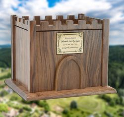 Medieval Castle Wood Adult Urn - Engraved Plate Available