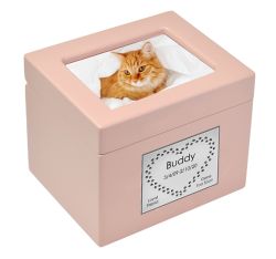 Small Pet Pink Photo Chest Urn - Free Plate