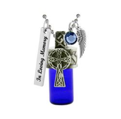 Celtic Cross Blue Cobalt Pendant Urn - Love Charms Option