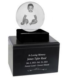 Child Memorial Sphere 3D Crystal Infinity Wood Urn Set