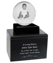 Child Memorial Sphere 3D Crystal Infinity Wood Urn Set