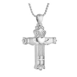 Claddagh Cross 14KT White Gold Cremation Jewelry Urn
