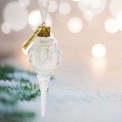 White Snowball Icicle Ornament Keepsake - Love Charms® Option