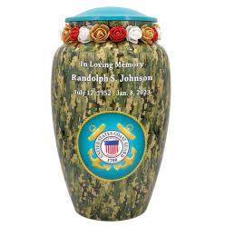 US Coast Guard Camouflage Cremation Urn - Tribute Wreath™ - Pro Sand Carved Engraving