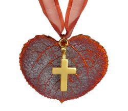Copper Aspen Leaf & Cross Ornament Urn