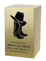 Country Hat & Boots Brass Memorial Urn 