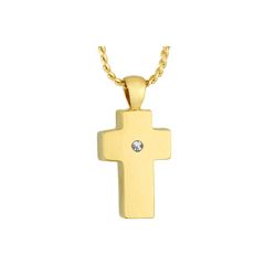 Memorial Cross 14KT Gold CZ Cremation Jewelry Urn - SHIPS NOW