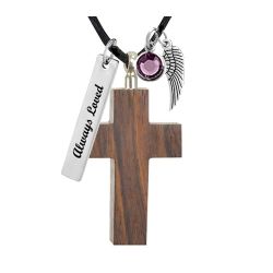 Cross Walnut Cremation Necklace Urn - Love Charms Option