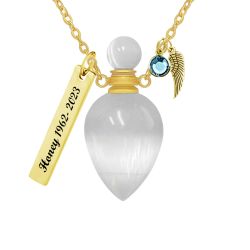 White Cat's Eye Teardrop Gold Ash Jewelry Urn - Love Charms® Option