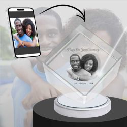3D Crystal Large Cube Photo - Engraving & Light Base Options