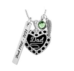 Dad Silver Heart Ash Pendant Urn - Love Charms Option