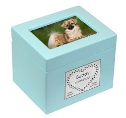 Small Pet Blue Photo Chest Urn - Free Plate