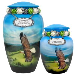 Eagle In Flight Medium or Adult Cremation Urn - Tribute Wreath™ Option - Pro Sand Carved Engraving