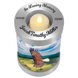 Eagle in Flight Candle Cremation Urn - Soaring Eagle Candle Urn - Engraving Available - LED Candle Included