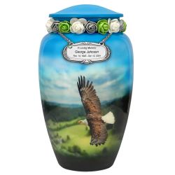 Eagle In Flight Medium or Adult Cremation Urn - Tribute Wreath™ Option - Pro Sand Carved Engraving