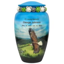 Eagle In Flight Cremation Urn - Tribute Wreath Option™