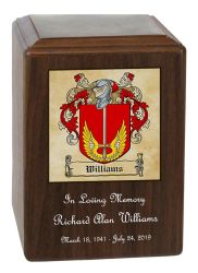 Family Coat of Arms Wood Cremation Urn